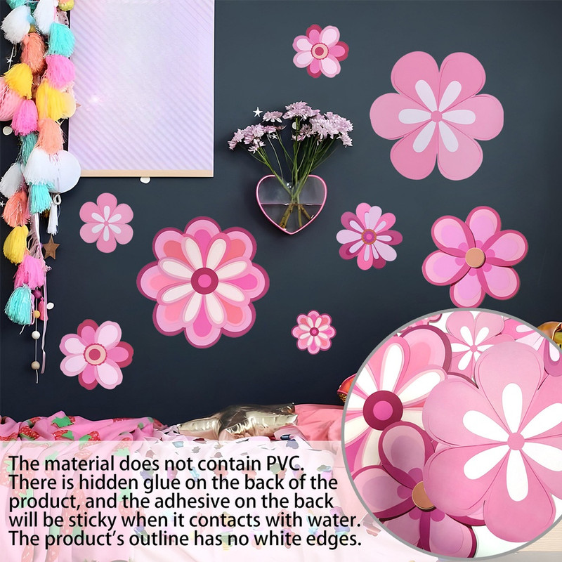 Pink Flower Wall Stickers 16pcs Waterproof Vinyl Decals for Nursery Bedroom gallery