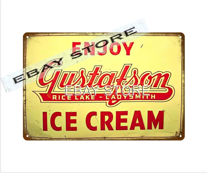 bar club GUSTAFSON ICE CREAM RICE LAKE, LADYSMITH Wisconsin retro tin sign plaqu