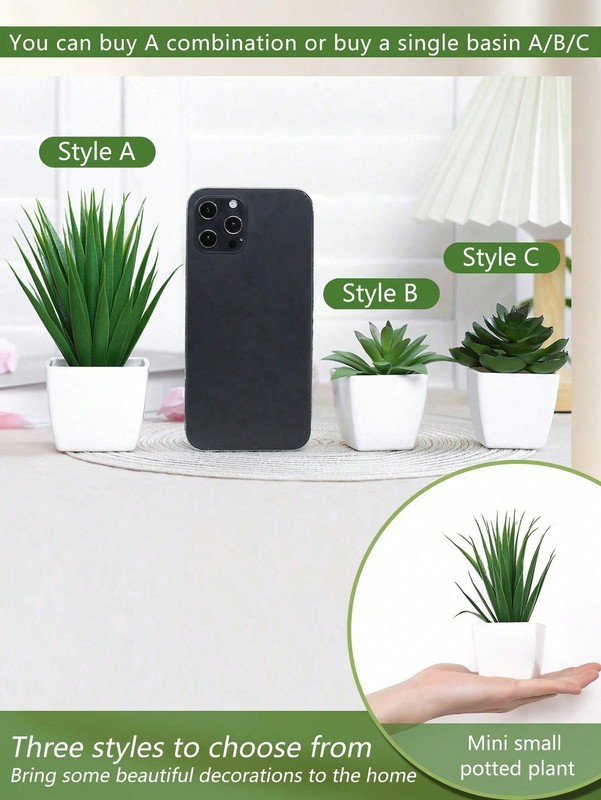 Multicolor 3PCS Artificial Succulent Mini Potted Plants Set Style A B C gallery