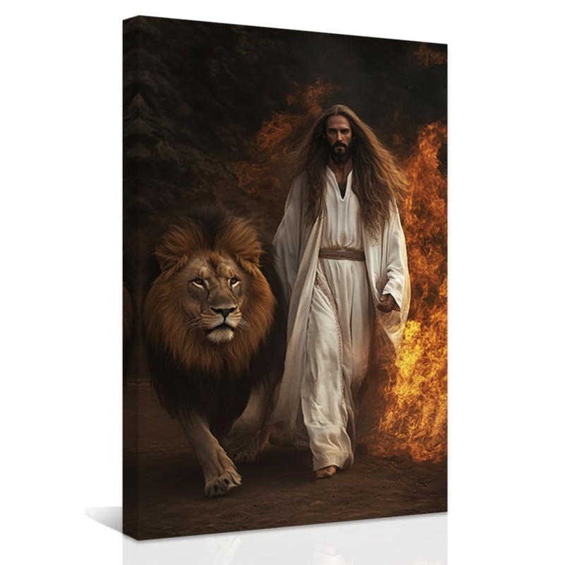 Christian Picture Wall Decor Jesus and Lion Canvas Prints Christ Faith Wall A…