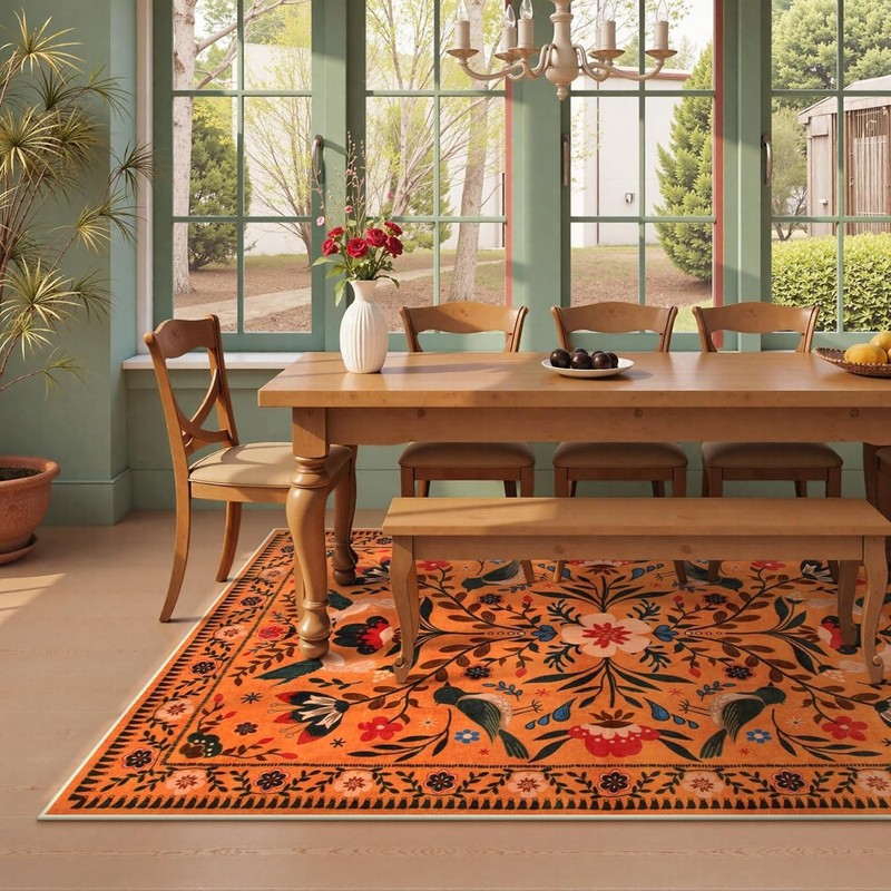 Bedroom Rug 5x7, Washable Bohemian Scandinavian Orange Area Rugs for Living Room gallery