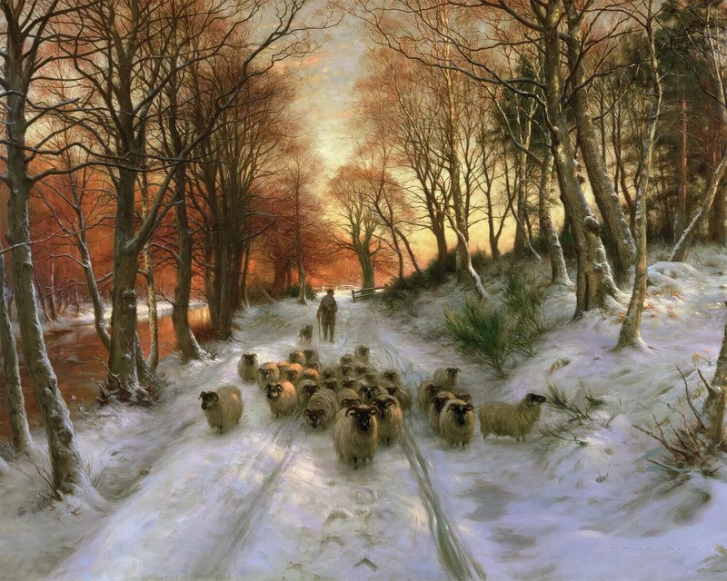 Vintage Snowy Winter Landscape Canvas Painting Realistic Fine Art Decor