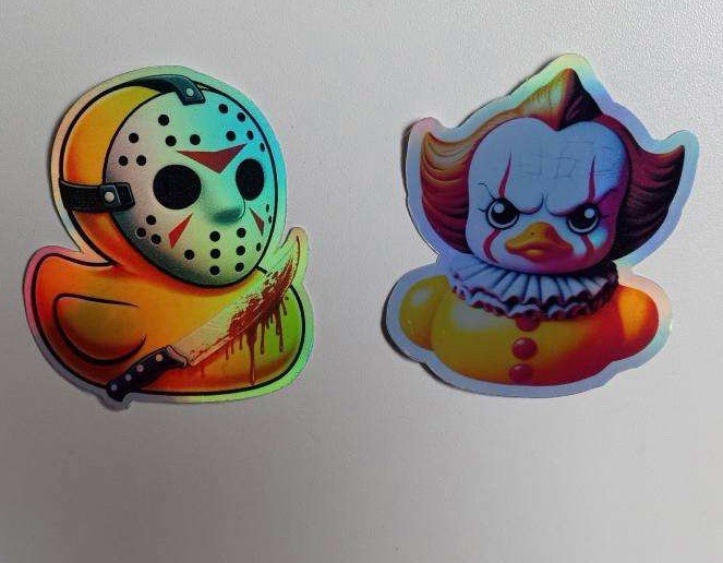 Horror Ducks Friday The 13th And IT 3inch Waterproof Holographic Vinyl Sticker