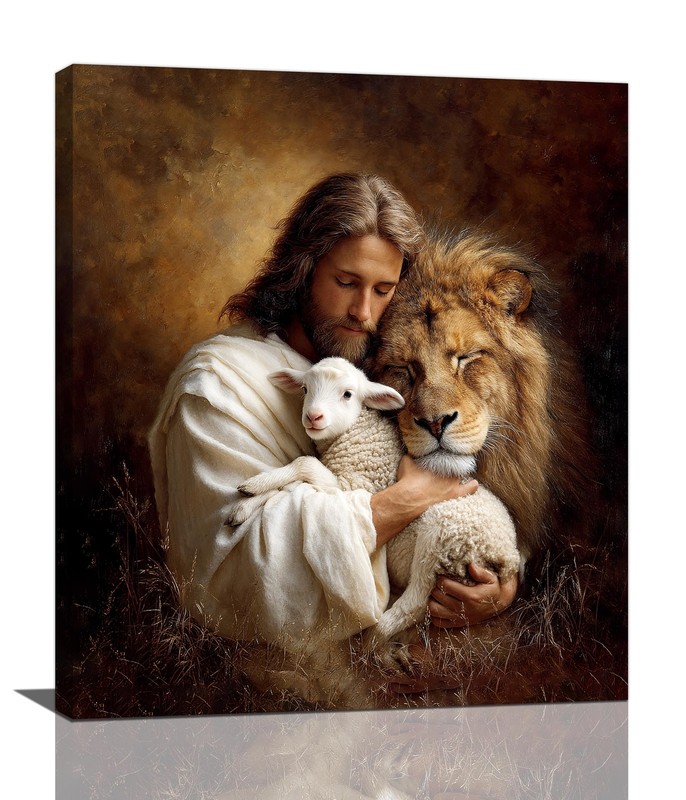 Jesus Lion Lamb Wall Art Christian Jesus Wall Decor Lion of Judah Pictures Re…