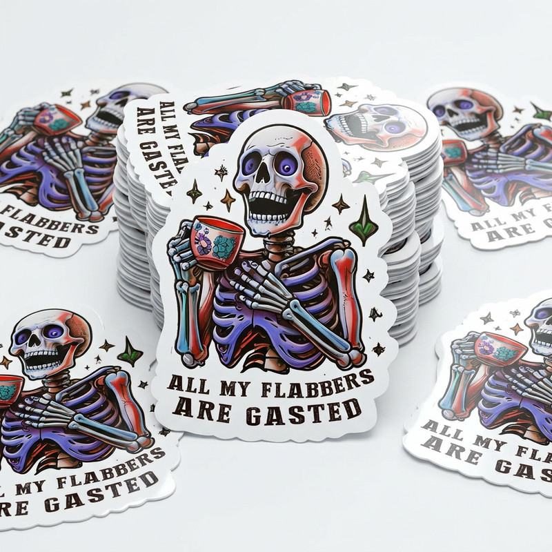 Funny “All My Flabbers Are Gasted” Skeleton Sticker | Waterproof Vinyl Decal