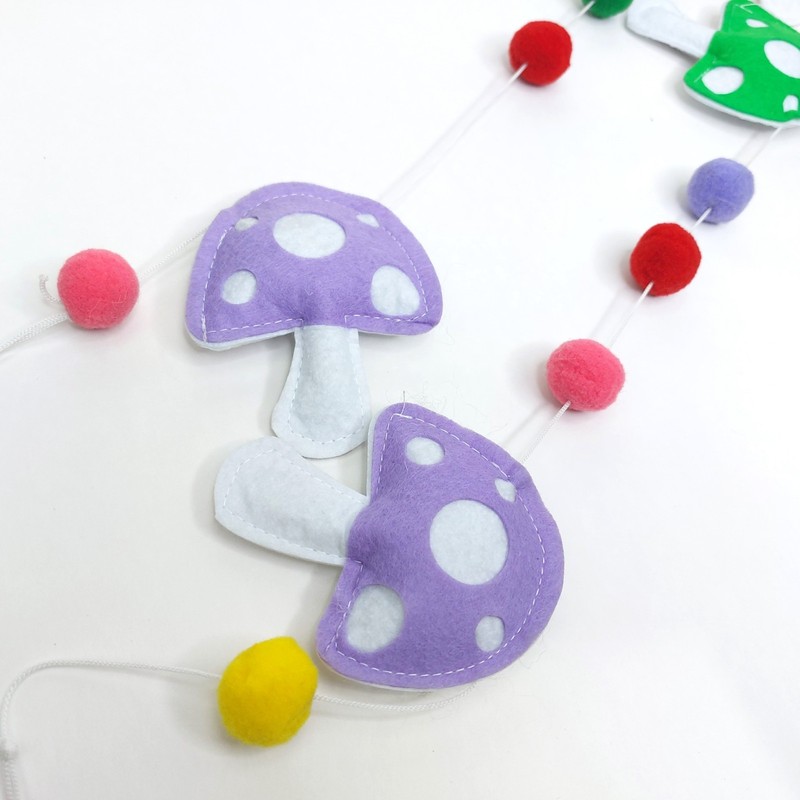Felt Colorful Mushroom Garland 72 In Toadstool Woodland Nature Cottage Core EUC gallery
