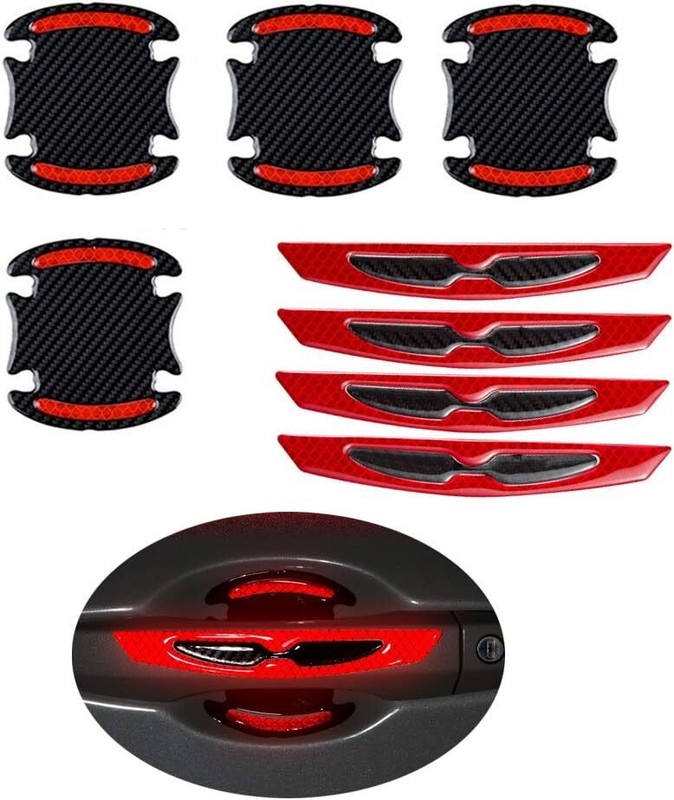 8pcs Universal 3D Carbon Fiber Car Door Handle Paint Scratch Protector Red