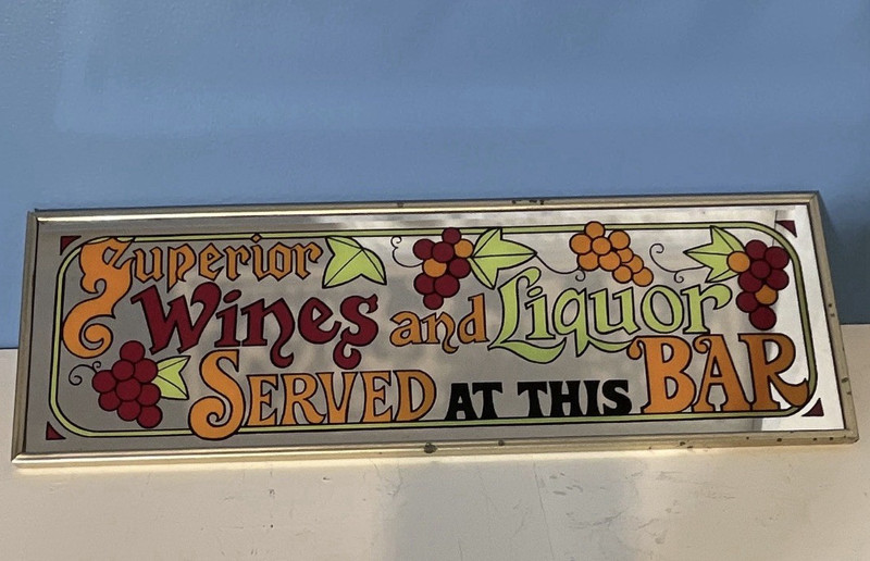 Vintage 1970s Superior Wines & Liquors Bar Mirror Made in Japan Retro Pub 18”x6”
