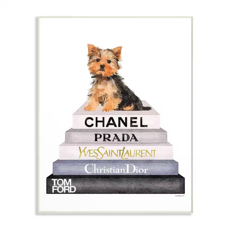 13 In. X 19 In. “Book Stack Yorkie Dog Glam Fashion Watercolor” by Amanda Greenw