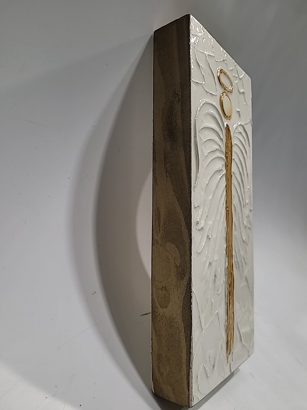 Wooden Hand-Painted Angel Textured And Lacquered Art Plaque Shelf Sitter Holiday gallery