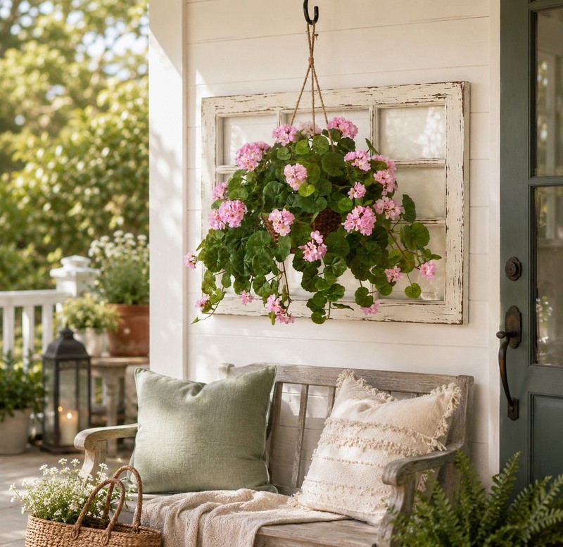 24" Flowering Geranium Artificial Plant Hanging Basket Home Decor. Retail $88 gallery