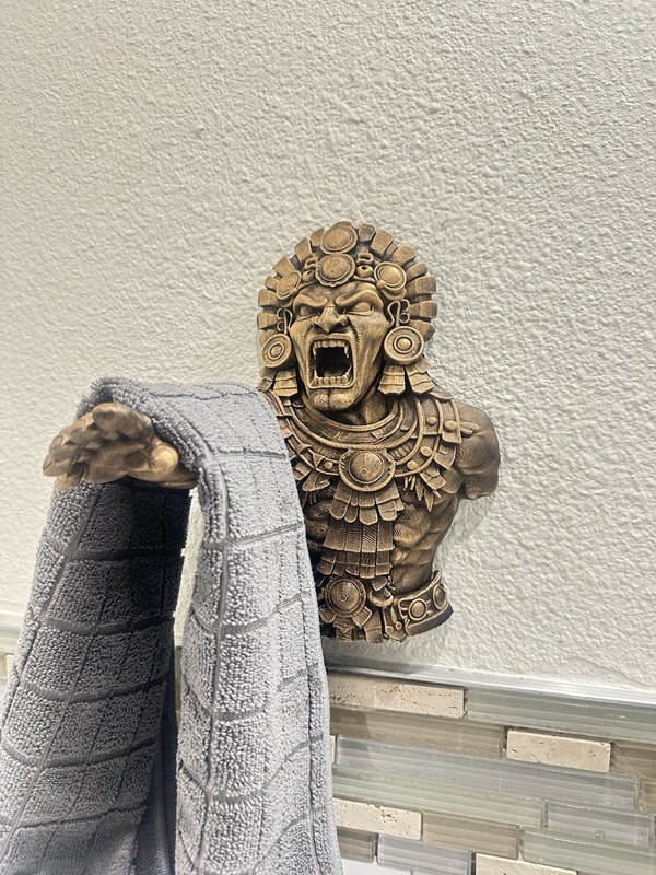 Aztec Warrior Wall Hand Towel Holder Tribal Mayan Decor Bathroom Towel Hook 9”
