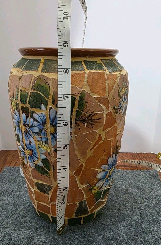 Handcrafted Mosaic Ceramic Floral Bottle Vase, Beige/Blue/Green/Brown MN-03