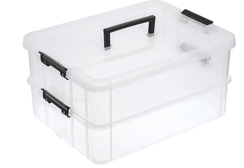 BTSKY 2 Layer Stack & Carry Box, Plastic Multipurpose Portable Storage NEW