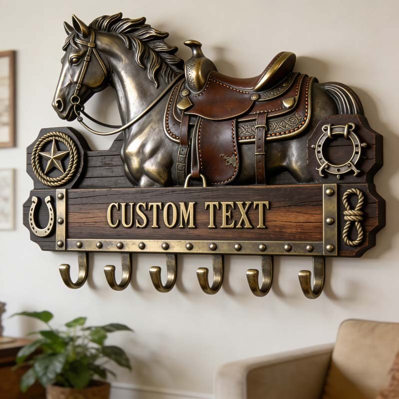 Personalized Ranch-Style Horse Saddle & Steed Themed Wall-Mounted Key Holder gallery