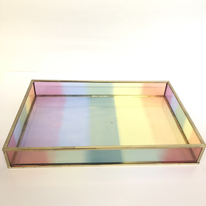 Decorated Plastic Rectangular Tray Multicolor Rainbow 12×8” Organizer Vanity