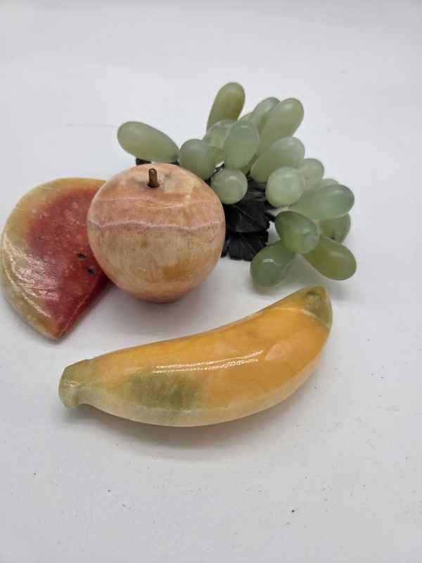 VTG Italian Alabaster Onyx Stone Fruit 4 Piece Watermelon Grapes Apple Banana