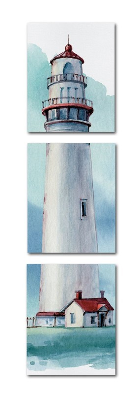 Watercolor Lighthouse 3-Piece Unframed Vertical Wall Art-Three 8”x10” Prints