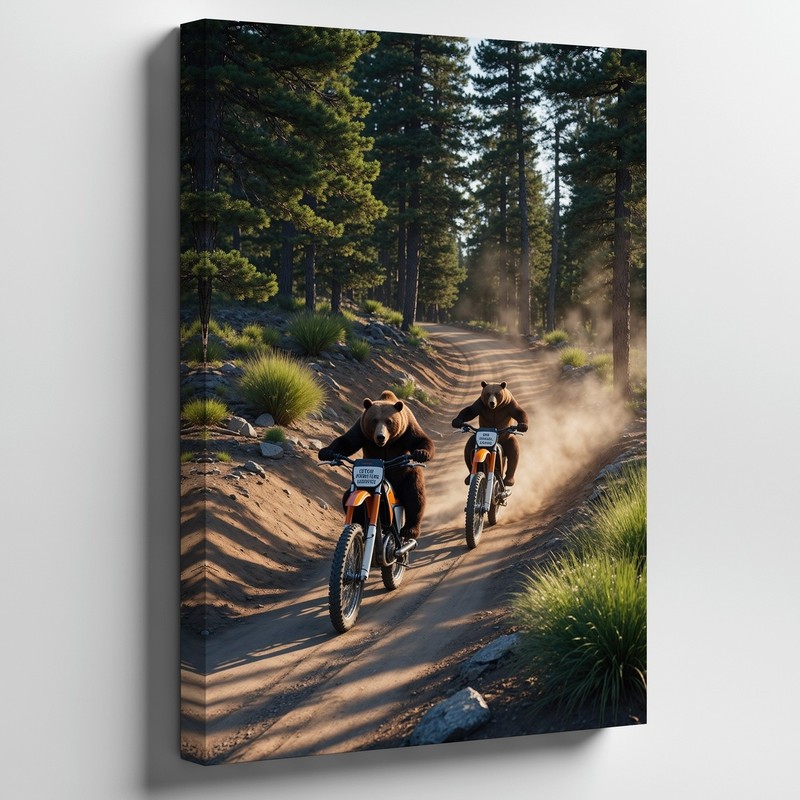 Wall Art In A Sun-drenched Forest Alive With Vibrant Greens, Two Grizzly Bears
