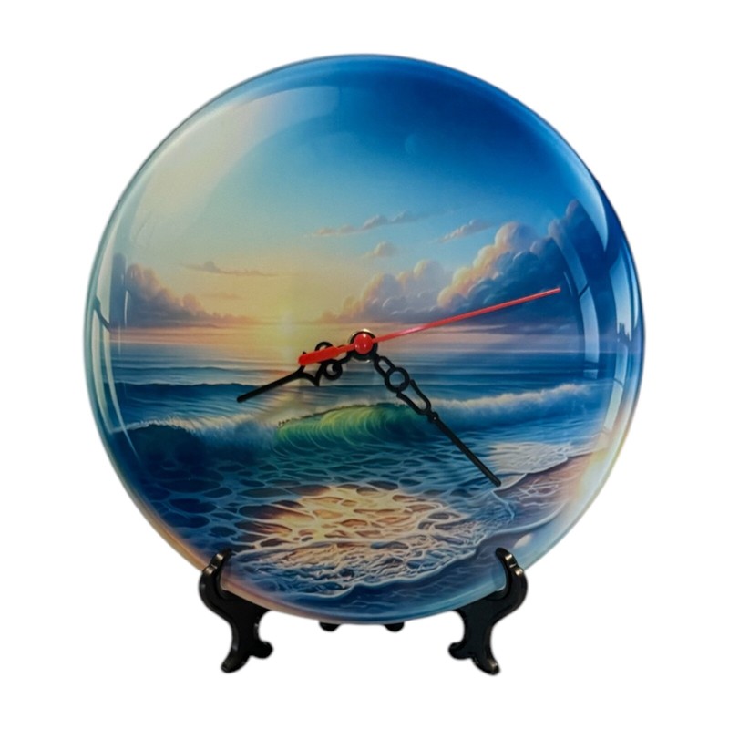 Custom Made Tempered Glass 8′ Round Clock-Stain Glass~Ocean-Beach~Waves~Gift
