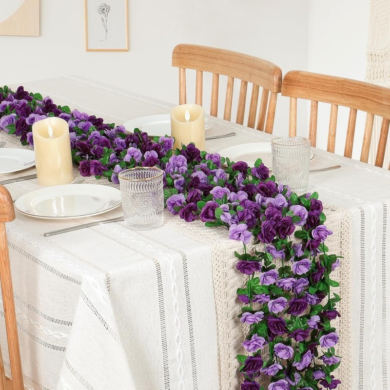 9 Pack 72 FT Artificial Flower Garland Fake Purple Roses Vines Silk Flowers Faux gallery