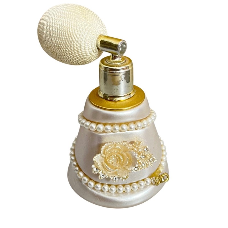 Vintage Made in Italy Pearl Rose Floral Perfume Bottle Atomizer Decorative