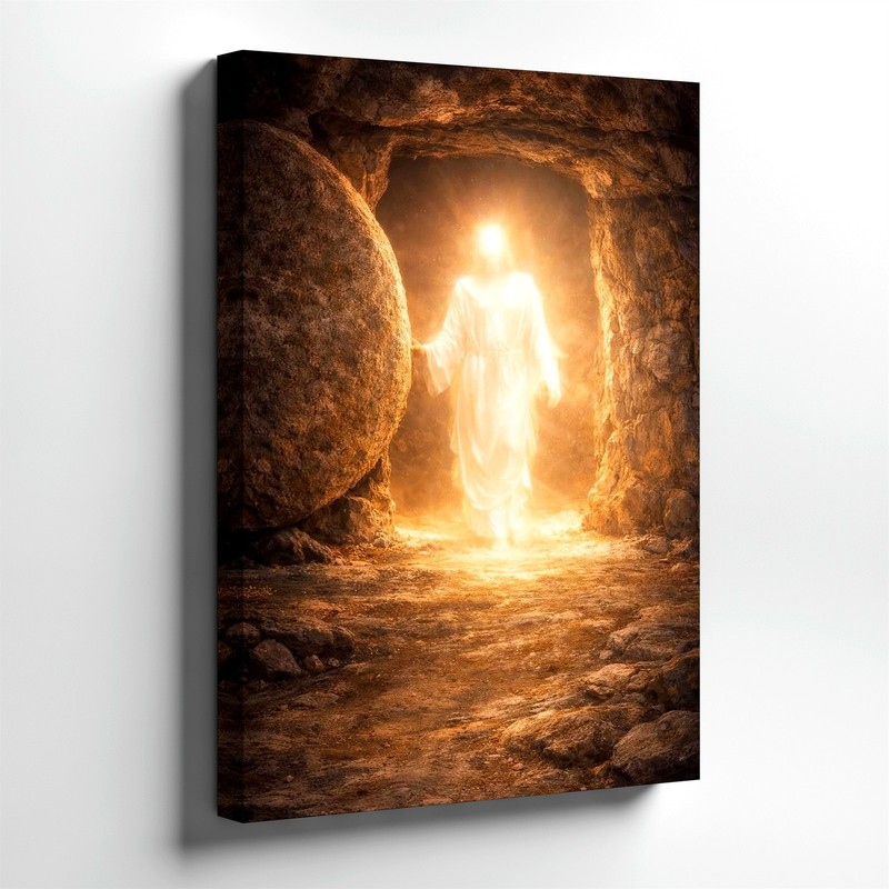 Wall Art Glowing Risen Figure Empty Tomb Canvas Print Religious Cave Home Decor