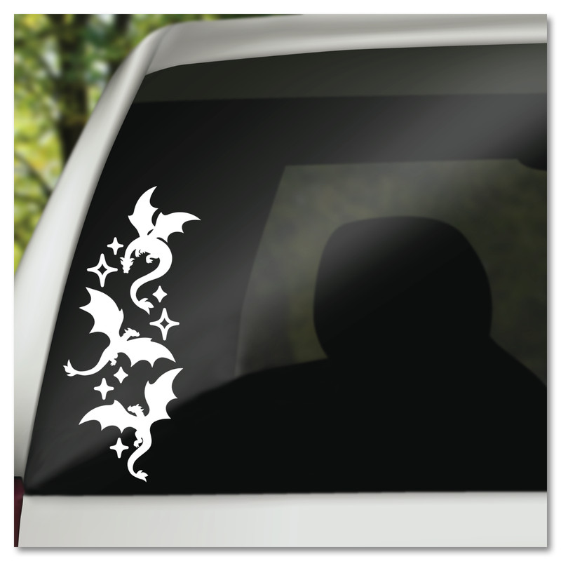 6″ Flying Dragons with Stars Vinyl Decal Sticker