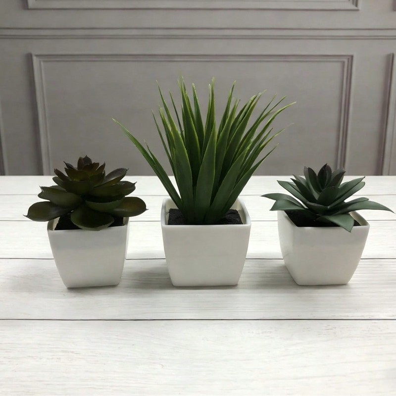 Multicolor 3PCS Artificial Succulent Mini Potted Plants Set Style A B C gallery