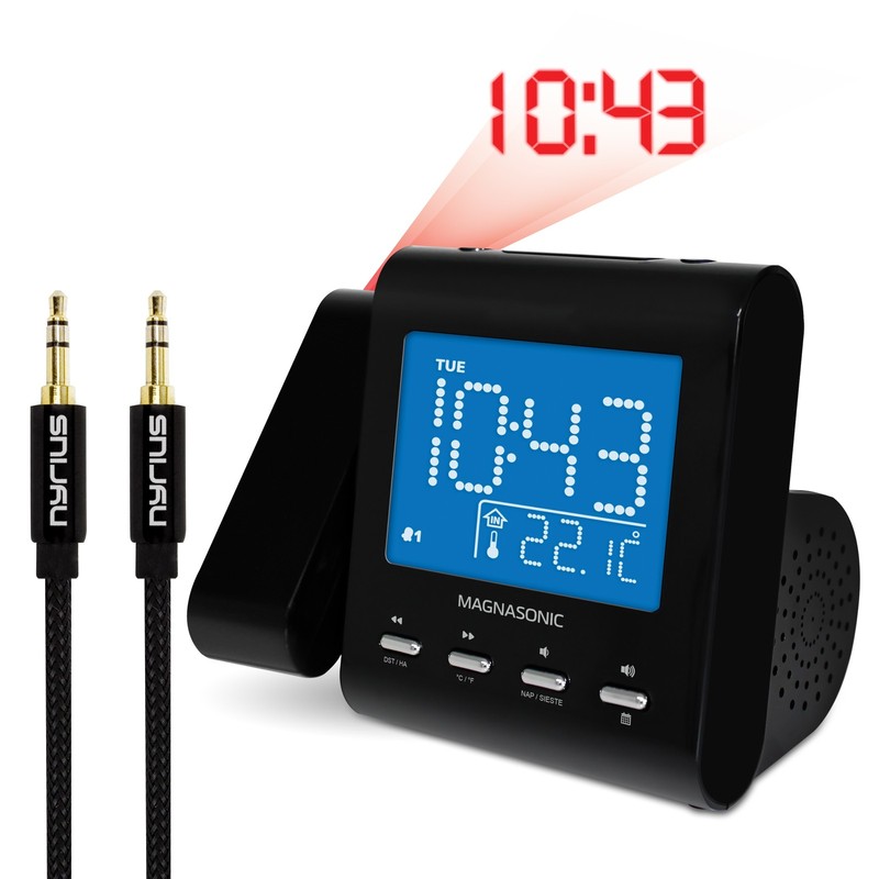 Magnasonic EAAC601 Projection Clock Radio & Bonus 3.5mm Aux Stereo Cable