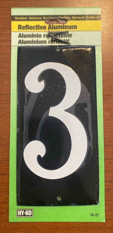 HY-KO Reflective Aluminum 3-1/2" Numbers 0, 2, 3, 4, 6, 7, 8, 9 Size 5" x 2 1/2" gallery