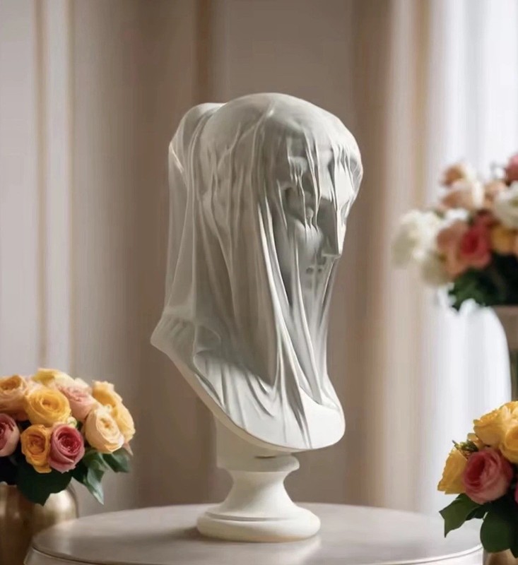 Abstract Veiled Face Sculpture Modern Resin Statue Minimalist Home Decor Art
