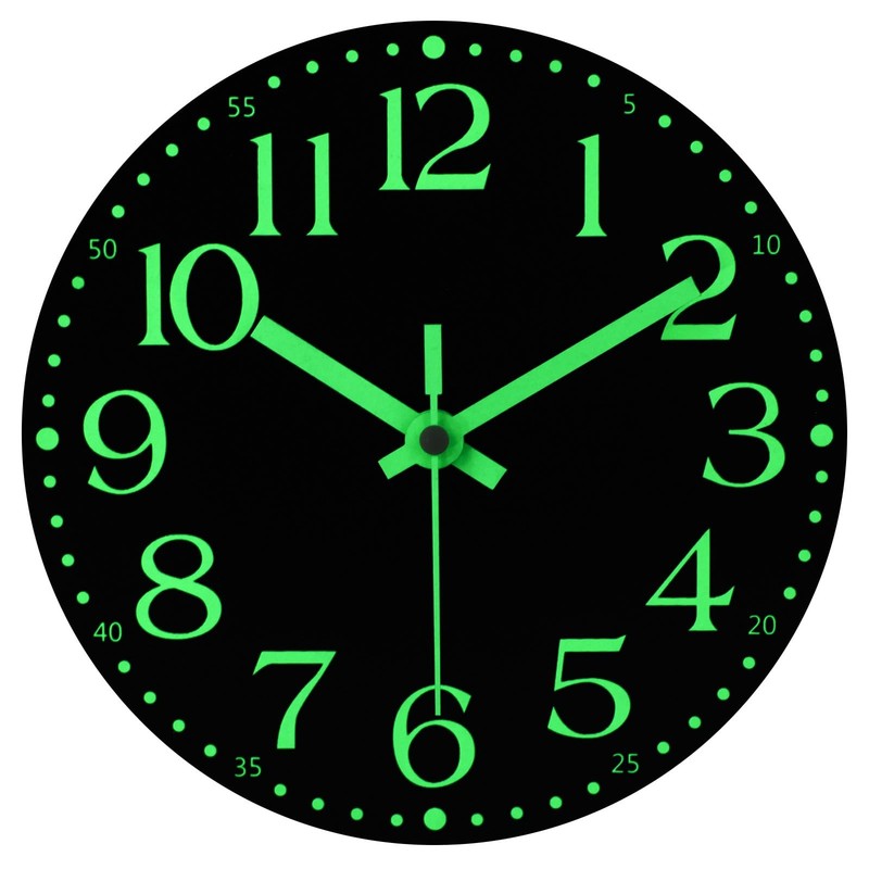 Wooden Glow in the Dark Clock, 8 Inch Silent Non-Ticking Battery Operated Clock,