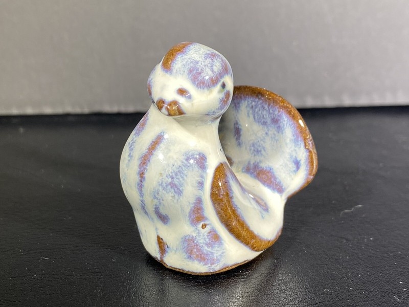Miniature Ceramic Bird Figurine Brown & Milky White 1.5” Turkey