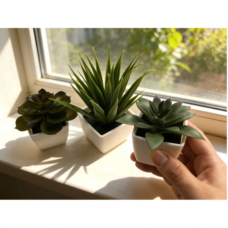 Multicolor 3PCS Artificial Succulent Mini Potted Plants Set Style A B C gallery