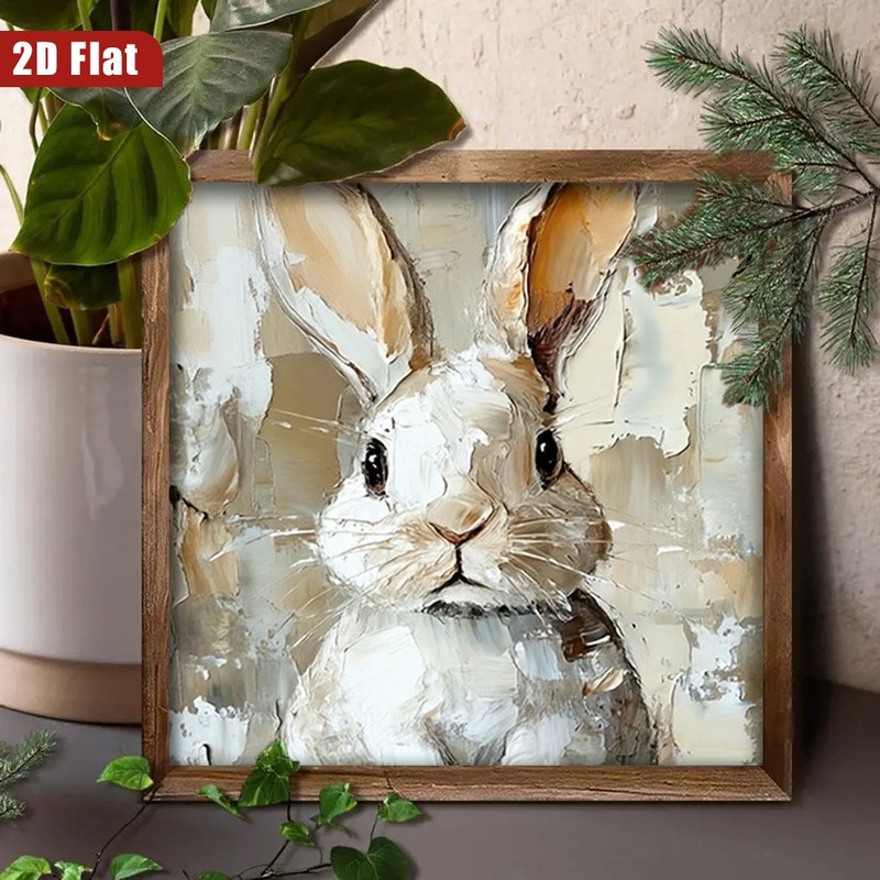 Vintage Artistic Easter Bunny Art Wooden Plaque Farmhouse Home Table Decoration