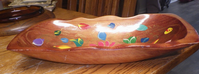 Hand Painted BOHO Colorful Floral Mexican Folk Art Wood Bowl 12" X 6" 2" tall gallery