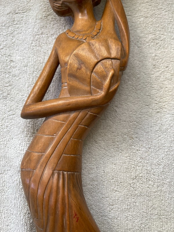 Rare Vintage 1960's Wood Carving of a Folk Art Dancer from Indonesia. gallery