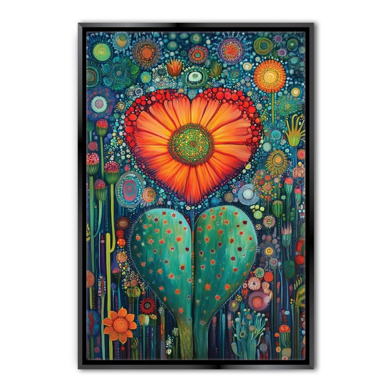 Mexican Cactus Canvas Huichol Art Flower Heart Gallery Wrap Wall Art