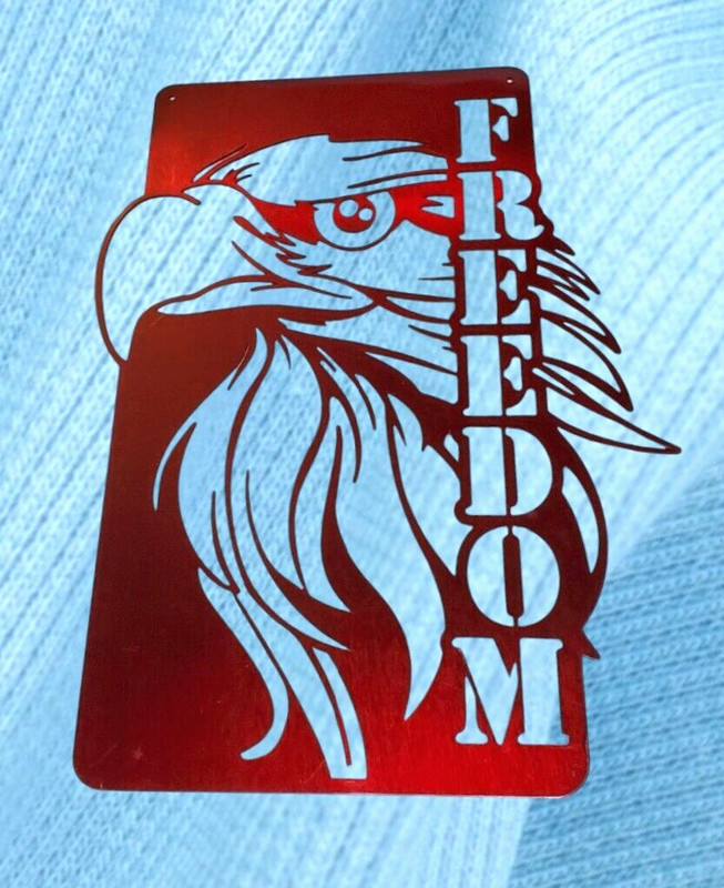 Candy‑Apple‑Red Enamel Eagle Freedom Sign – Fabricated Steel Wall Decor