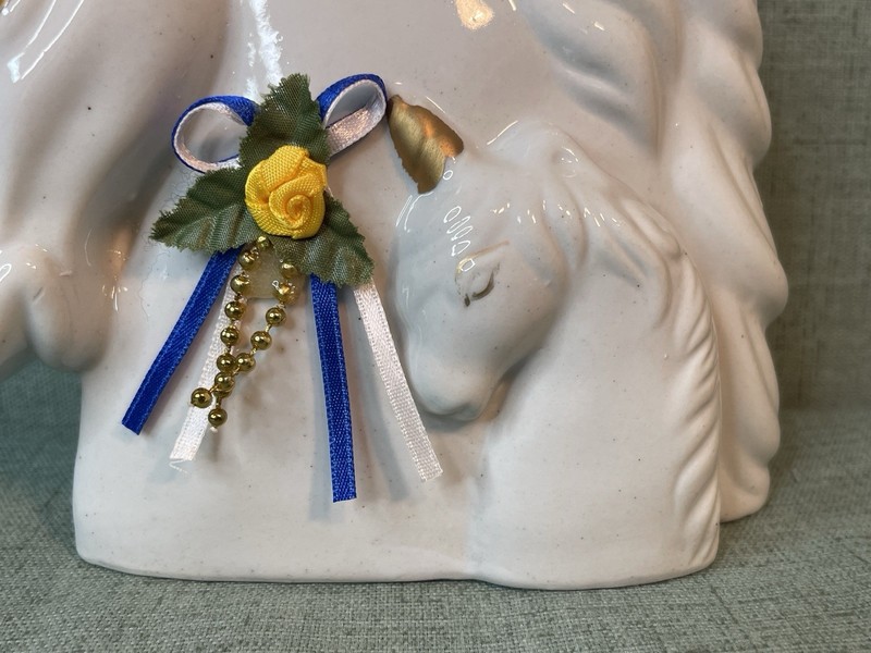 Cream/Ivory Ceramic Unicorn Bust Head Statue Decor Dam Mare & Foal gallery