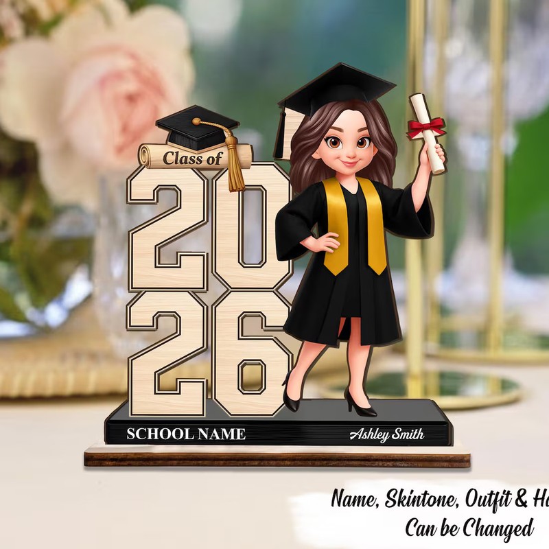 Personalized Graduation Cartoon Wooden Plaque, Class of 2026/2027