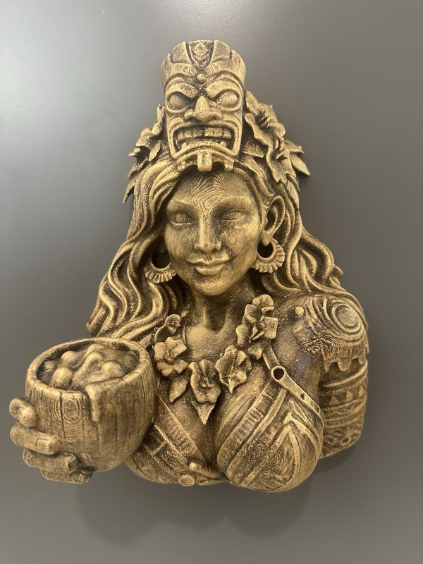 Tiki Polynesian Goddess Wall Mount Hawaiian Bar Decor Man Cave Sculpture 9x7x4
