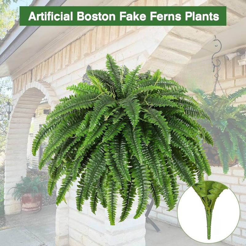 4Pcs 24" Artificial Boston Ferns for Outdoors Fake 38 Leaves UV Resistant Plants gallery