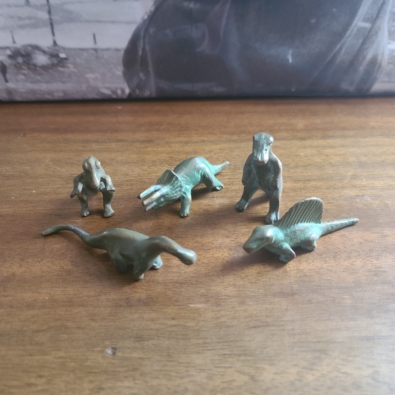 Lot of 5 Vintage Bronze Dinosaurs SRG Metal Triceratop, Brachiosaurus, Etc 1947