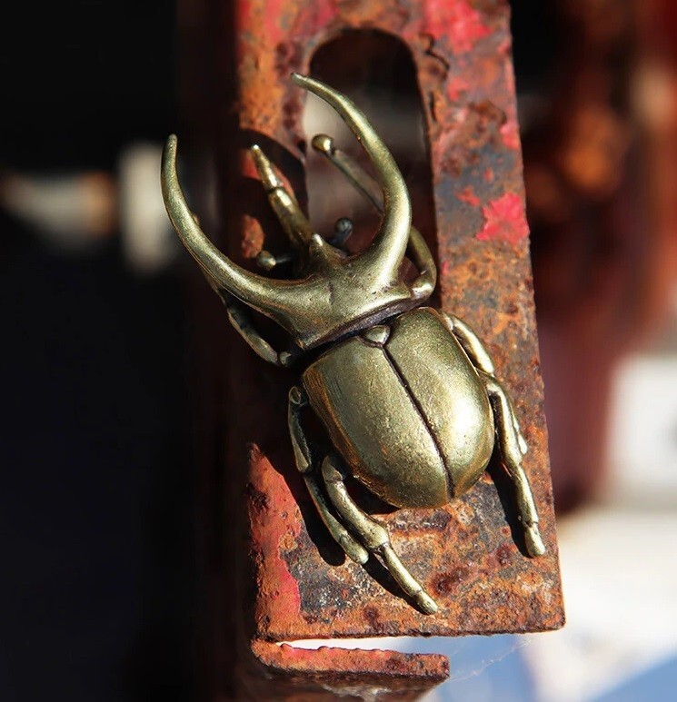 Brass Trypoxylus Beetle Insect Animal Statue Small Sculpture Figurine Home Decor