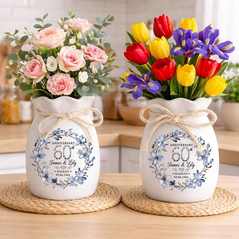 Personalized 60th Wedding Anniversary Flower Vase Diamond Keepsake Gift Parents