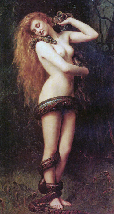 LILITH WOMAN SNAKE MYTHOLOGY FEMALE DEMONS PAINTING BY JOHN COLLIER