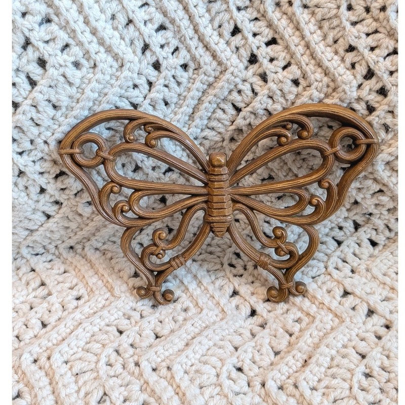 Vintage Homco Butterfly Wall Plaque Bronze Gold Filigree Decor 7537 MCMLXXVIII