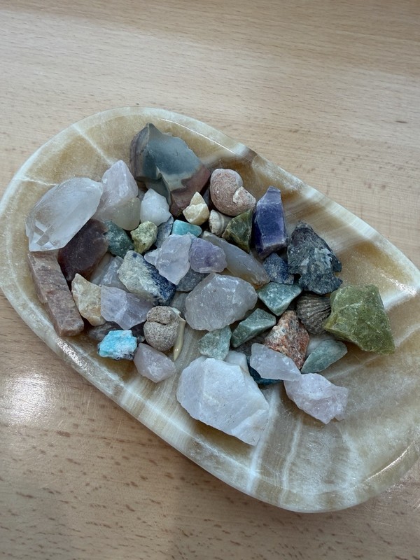 Glass Marble Trinket Tray With Multi Rock Stone Shell Collection Table Decor
